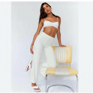 NWT PRINCESS POLLY LEE CREAM RIBBED SLIT WIDE LEG PANTS - 12